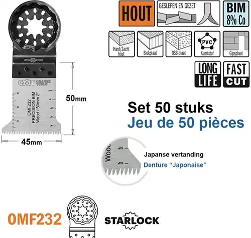 CMT OMF232-X50 Lame de scie pour bois, 45mm - 50 pièces
