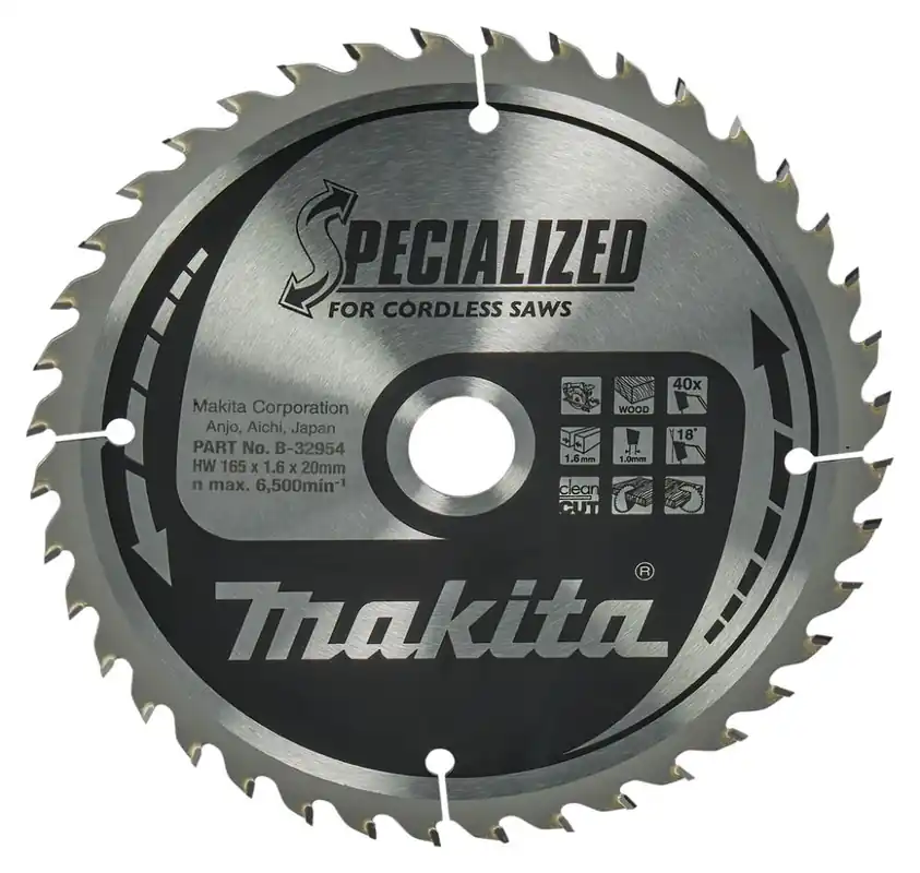 Makita Accessoires B-32954 Lame de scie à bois Specialized 165x20x1.6 40T 18G