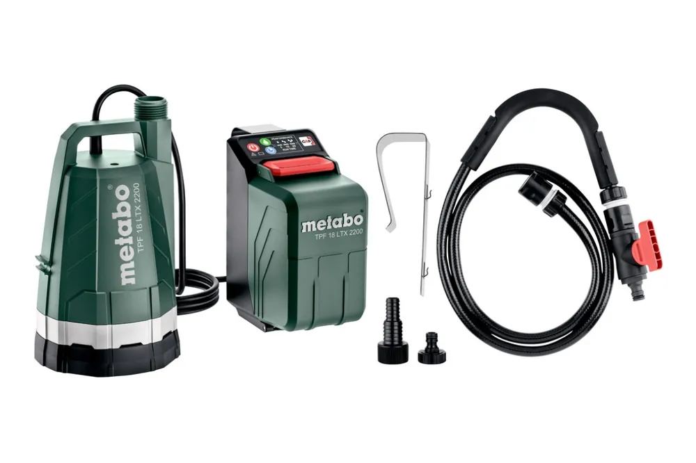 Metabo 601729850 TPF 18 LTX 2200 Accu pompe submersible et pompe pour tonneau de pluie excl. batteries et chargeur