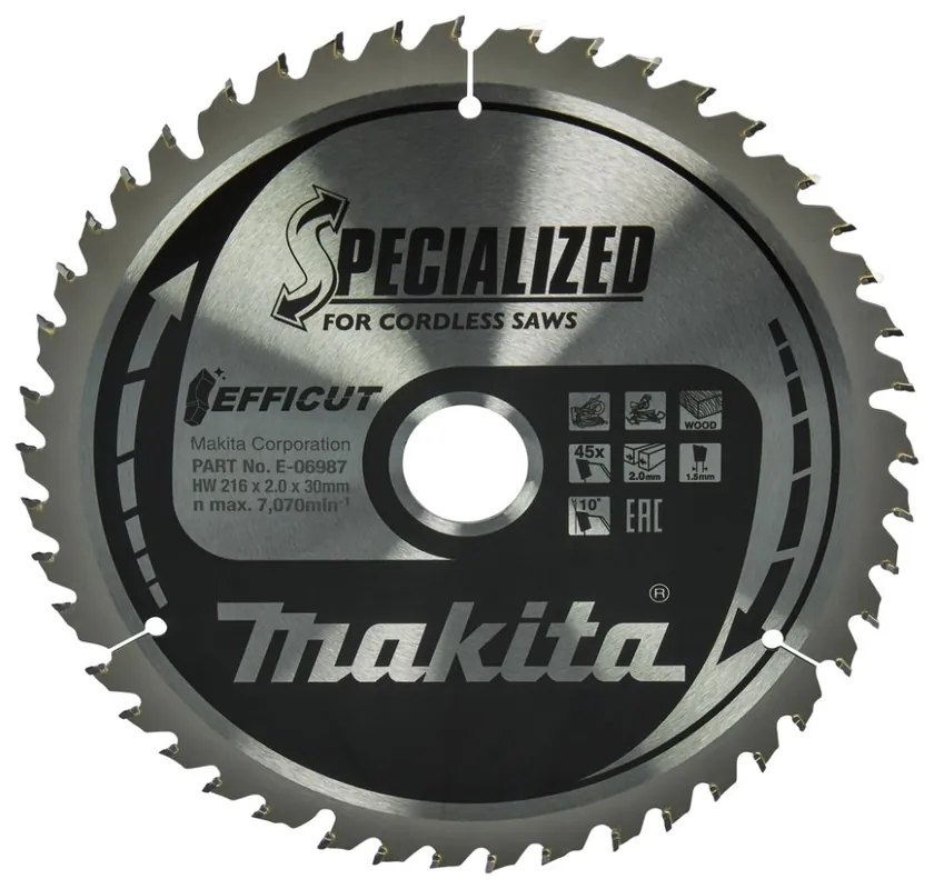 Makita Accessoires E-06987 Lame de scie à tronçonner Efficut 216x30x2.0 45T 10g
