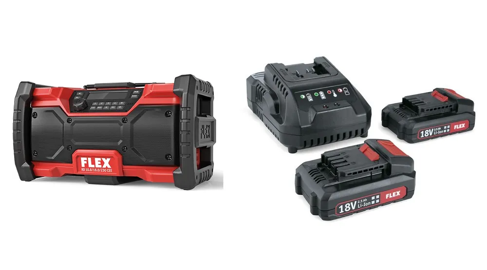 Flex-tools 521833 RD 10.8/18.0/230 Radio numérique d‘atelier sans fil 10.8 / 18.0 V DAB+ et Bluetooth + P-Set 22 Q Batterie 18V 2.5Ah