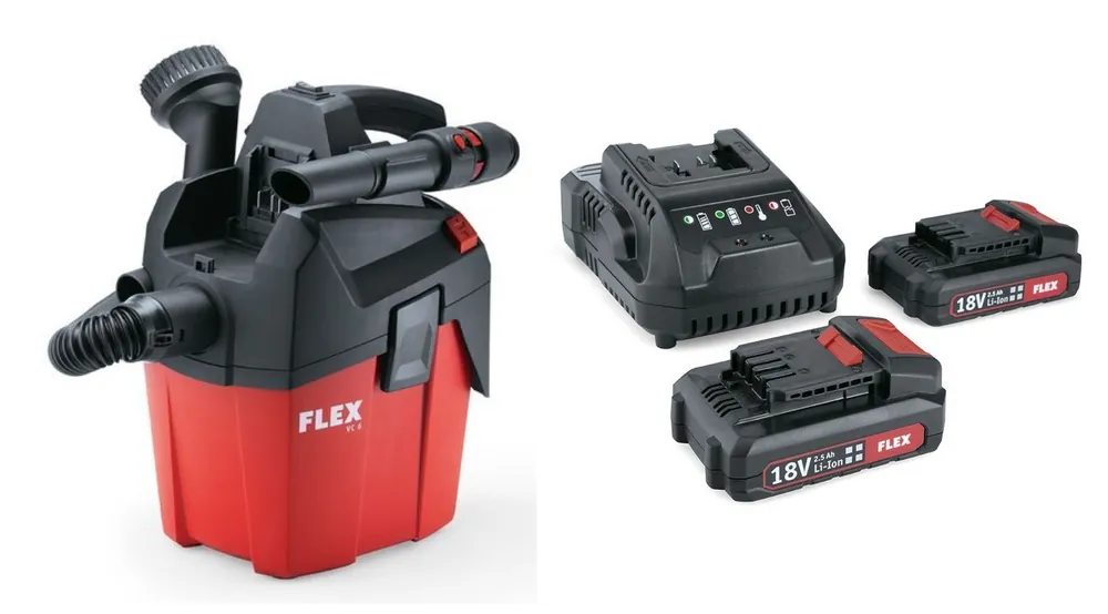 Flex-tools 521841 VC 6 L MC 18.0 Aspirateur sans fil 18V + P-Set 22 Q Battery Set 18V 2.5Ah
