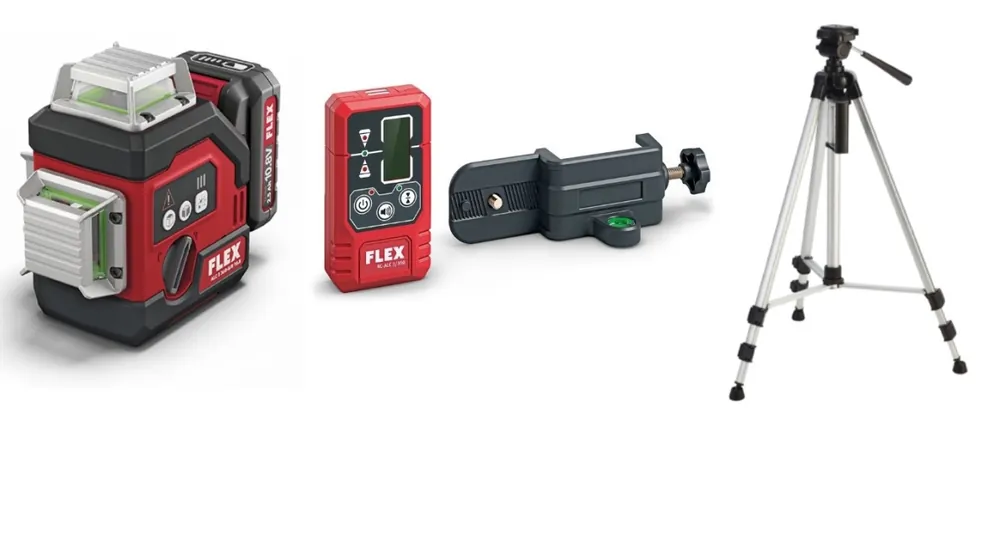 Flex-tools 531032 ALC 3/360-G/R 10.8 Set Basic 360° cross line laser 10.8V 2.5Ah Li-Ion + RC-ALC 3/360 laser receiver green + tripod