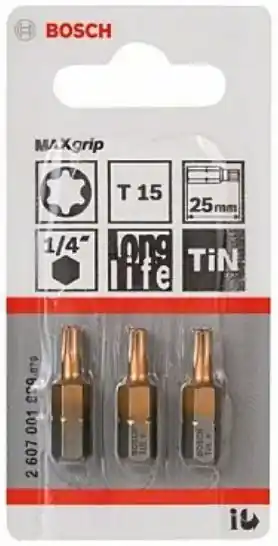 Bosch Bleu Accessoires 2607001689 Embout de vis Max Grip T15, 25 mm 3x