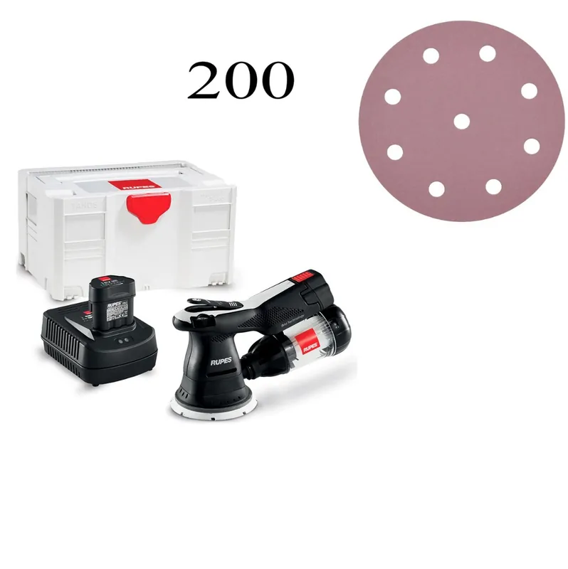 Rupes 165904INTRODUCTIEACTIE HSR73 Ponceuse à batterie excentrique Ibrid 18V 2.5Ah dans Systainer + 100 x Disque à poncer P120 et 100 x Disque à poncer P180