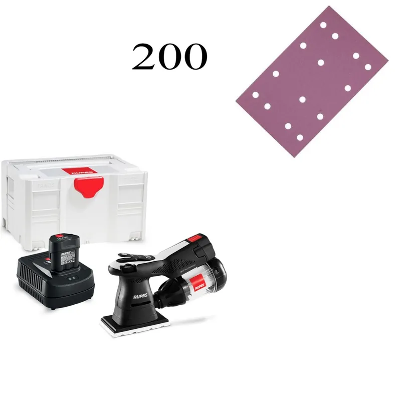 Rupes 165903INTRODUCTIEACTIE HSE73 Ponceuse orbitale Accu 80 x 130 mm Ibrid 18V 2.5Ah dans Systainer + 200 feuilles abrasives