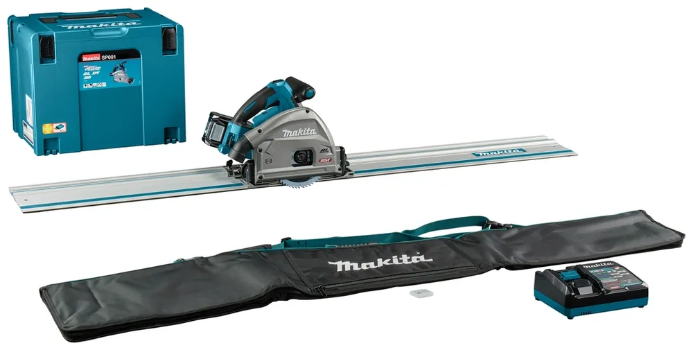 Makita SP001GM102 Scie circulaire Accu 40V Max 4.0Ah Li-Ion avec émetteur AWS + rail de guidage 1500mm + sacoche