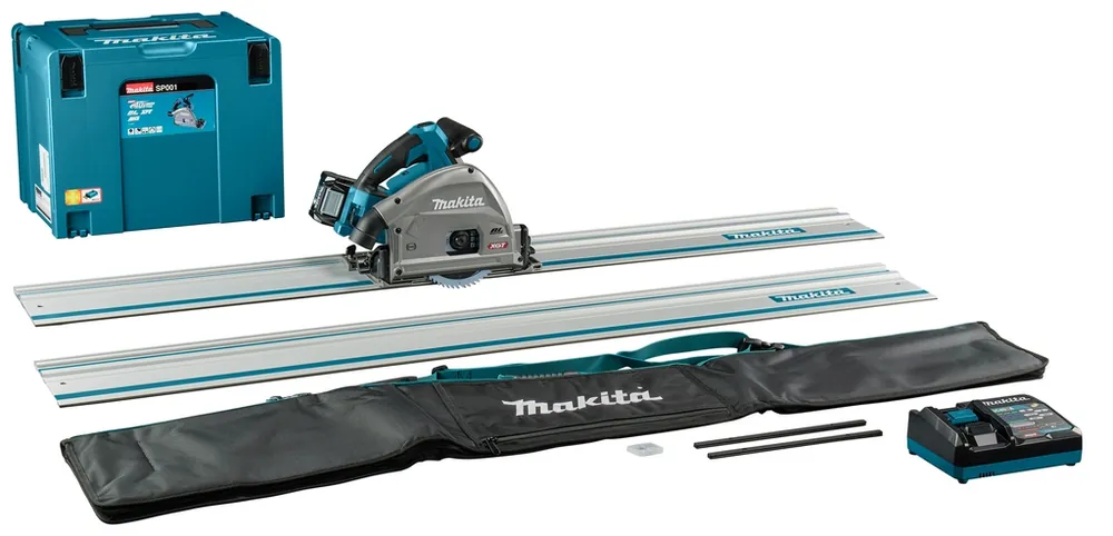 Makita SP001GU102 XGT 40V Max scie circulaire sans fil 165 mm avec émetteur AWS 2x rail de guidage 1500 mm jeu de bandes dynamométriques et sac 1x batterie 4.0Ah et chargeur rapide en mallette