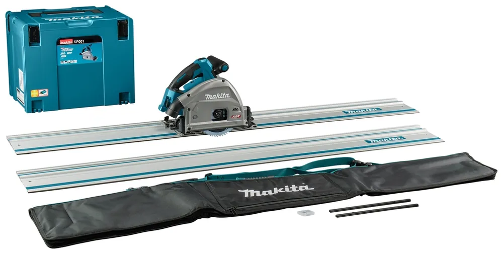 Makita SP001GZ06 Scie circulaire Accu 40V Max excl. batteries et chargeur avec émetteur AWS + 2 x rail de guidage 1500mm + bandes de connexion + sacoche