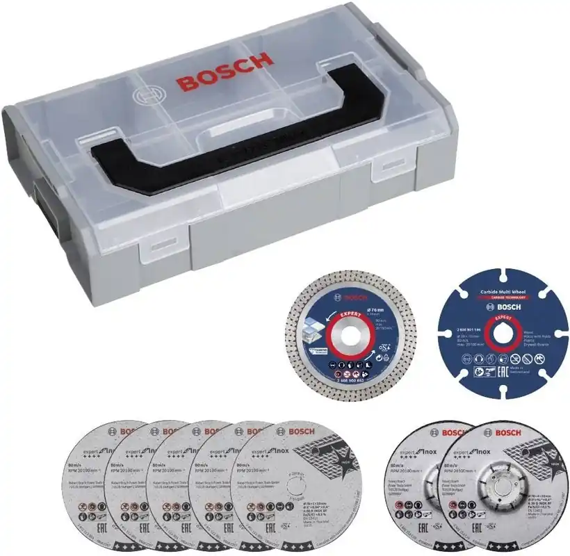Bosch Bleu Accessoires 061599764G Jeu de disques 76 mm pour meuleuse d‘angle en mini L-BOXX