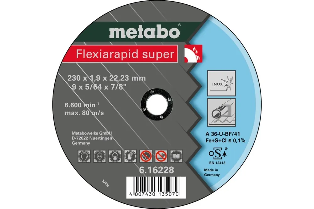 Metabo Accessoires 616228000 Disque à tronçonner Ø 230x1,9x22,2mm Inox Flexiamant super "Hydroresist"
