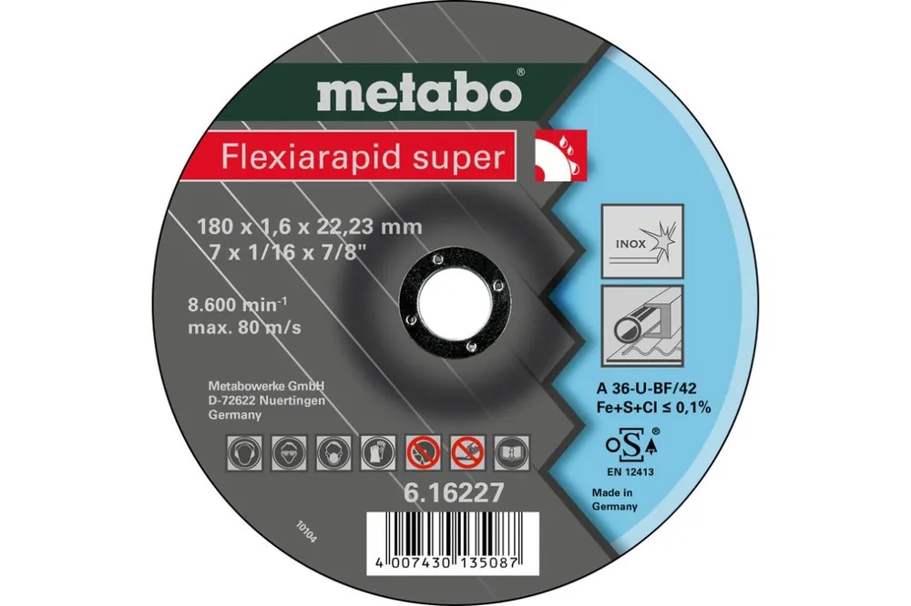 Metabo Accessoires 616227000 Disque à tronçonner Ø 180x1,6x22,2mm Inox Flexiamant super "Hydroresist"