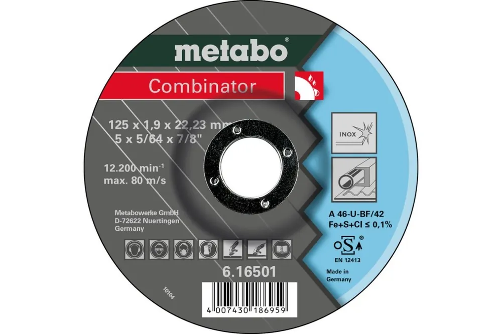 Metabo Accessoires 616500000 Combinateur (meule de tronçonnage en 1) Ø 115x1,9x22,23 Inox