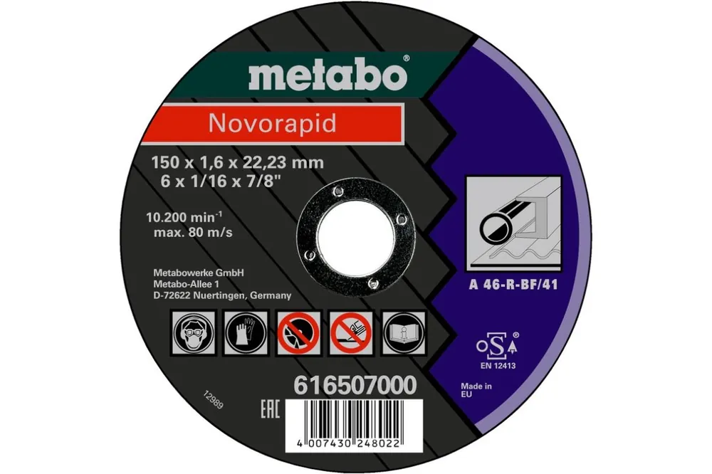 Metabo Accessoires 616507000 Disque à tronçonner Ø 150x1,6x22,23 mm Acier Novorapid