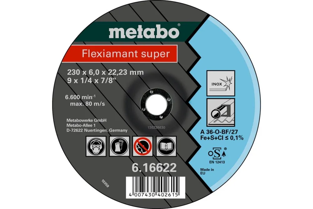 Metabo Accessoires 616610000 Disque à meuler Ø 180x6,0x22,2 acier inoxydable Flexiamant super