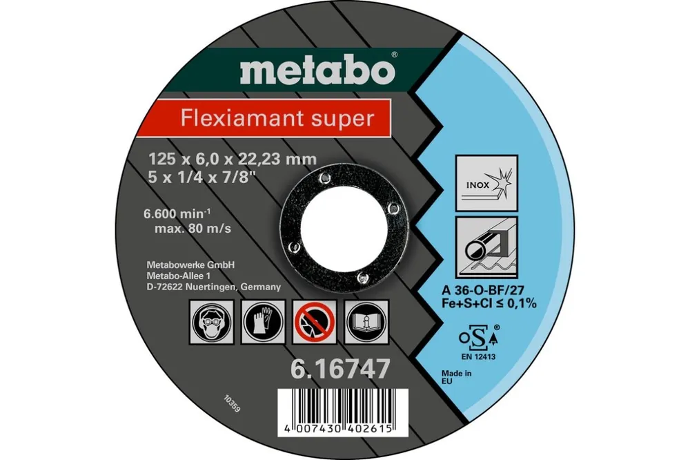 Metabo Accessoires 616747000 Disque à meuler Ø 125x6.0x22.2 acier inoxydable Flexiamant super