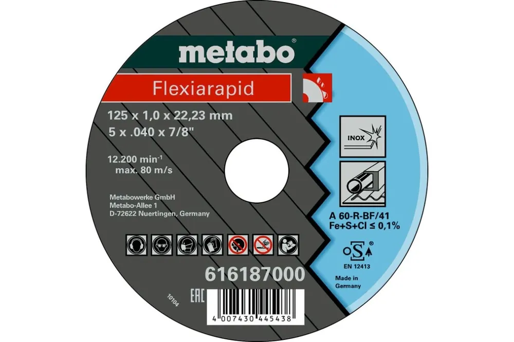 Metabo Accessoires 616187000 Disque à tronçonner Ø 125x1,0x22,2mm acier inoxydable Flexiarapid