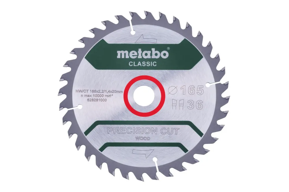Metabo Accessoires 628281000 Lame de scie circulaire Precision Cut Classic 165x20 36WZ 15°.