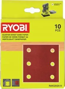 Ryobi Accessoires 5132004448 RAKQSSA10 Jeu de ponceuses orbitales 10 pièces compatible avec R18SS4 et EOS2410NHG