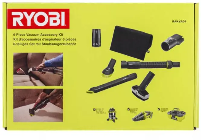 Ryobi Accessoires 5132004832 RAKVA04 Set d‘aspirateur 6 pièces compatible avec R18HV-0 et R18PV-0