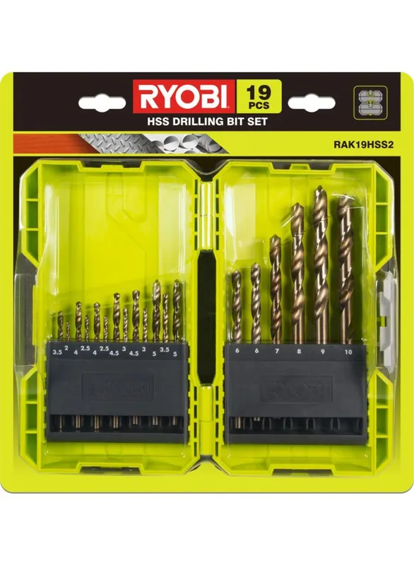 Ryobi Accessoires 5132004390 RAK19HSS2 Jeu de forets HSS 19 pièces