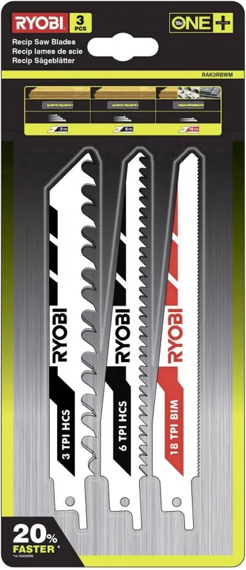 Ryobi Accessoires 5132002813 RAK3RBWM Jeu de lames de scie à guichet 3 pièces pour bois et métal