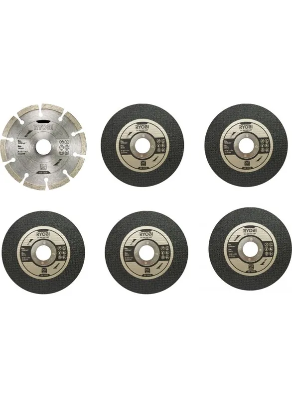 Ryobi Accessoires 5132003149 RAK6AGD125 Set de 6 pièces pour meuleuse d‘angle compatible avec la meuleuse d‘angle 125mm