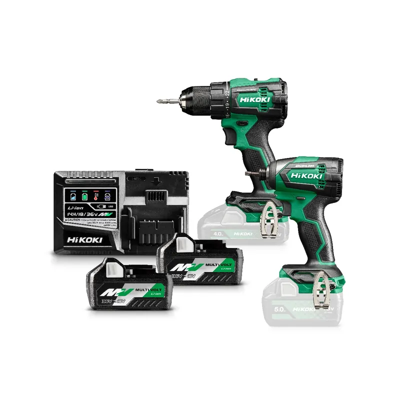 HIKOKI KC18DEWAZ Combo set - Perceuse sans fil DS18DE + Visseuse à chocs sans fil WH18DE 36V 2.5ah Li-Ion en HSC III