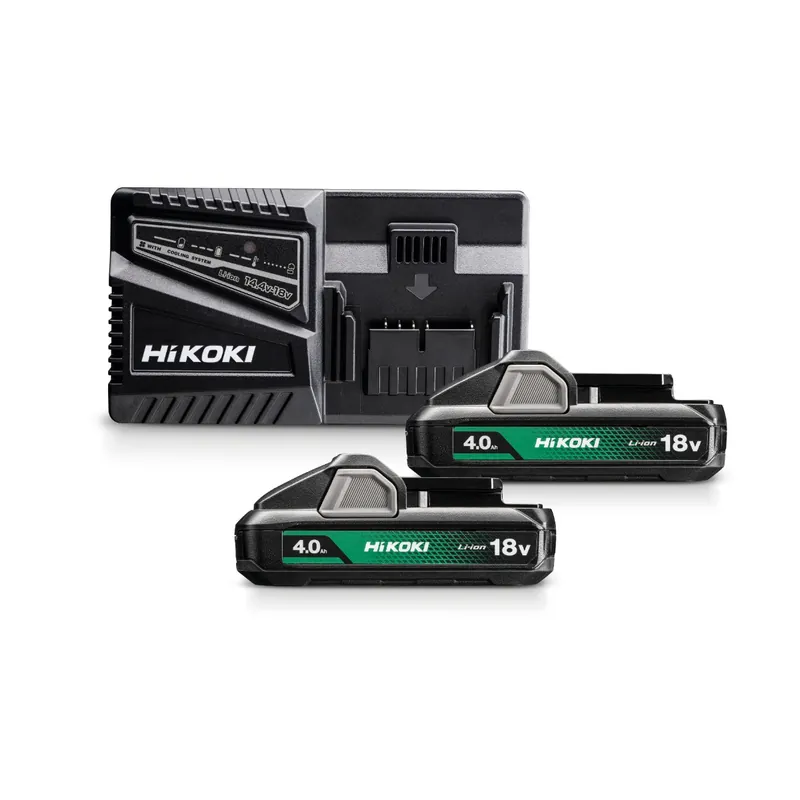HIKOKI Accessoires UC18YFSLWEZ Powerpack 2 x Batterie 18V 4.0Ah Li-ion et chargeur rapide UC18YFSL