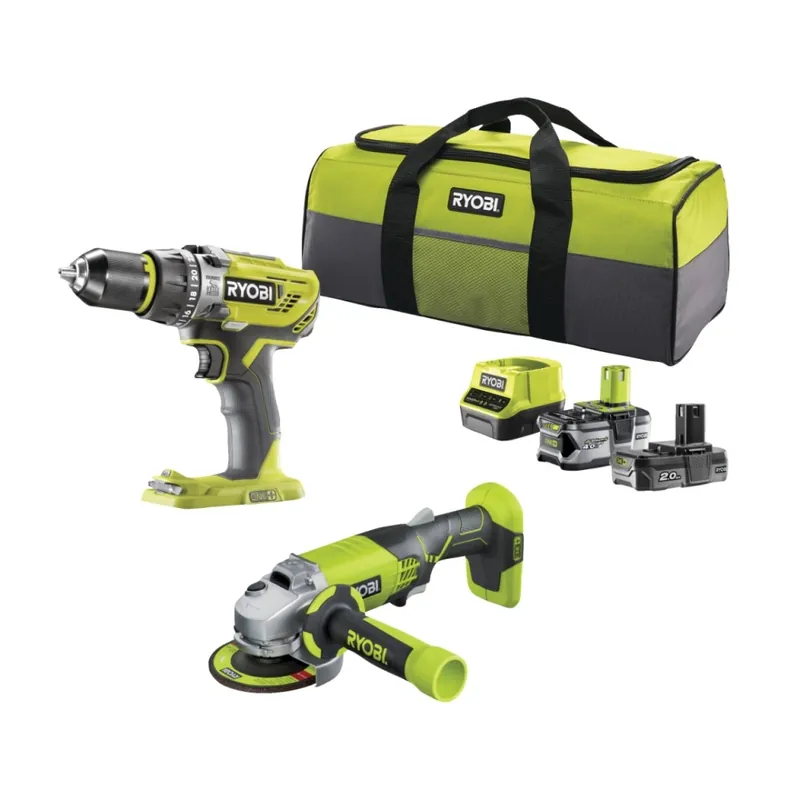 Ryobi 5133003842 R18PDAG-242S Ensemble combiné 18 V 2,0/4,0 Ah Li-ion