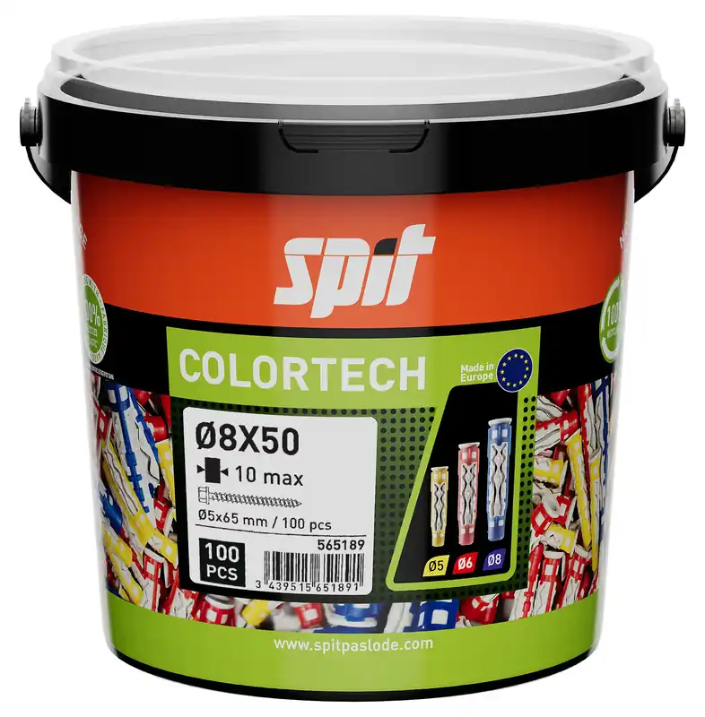 Spit Fixations 565189 ColorTech Bouchon universel avec vis hexagonale 8x50 100 pièces