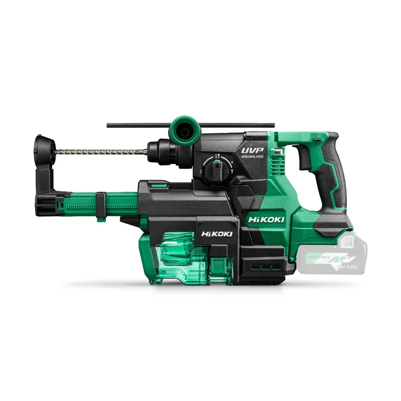 HIKOKI DH3628DAW3Z Multivolt Accu Drill Hammer 36V sans batterie‘"s et chargeur dans une valise HSC III + Unité d‘extraction de la poussière‘".
