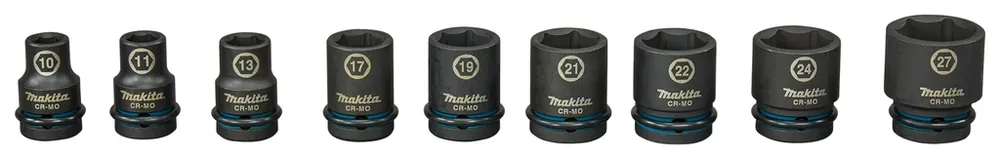 Makita Accessoires E-16617 Jeu de 9 douilles électriques 10 - 11 - 13 - 17 - 19 - 21 - 22 - 24 - 27mm