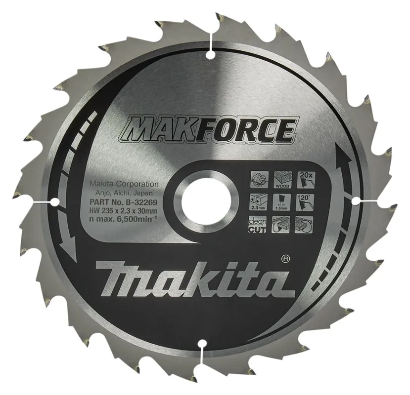Makita Accessoires B-32269 Lame de scie circulaire Bois Makforce 235x30x2,3 20T 20°