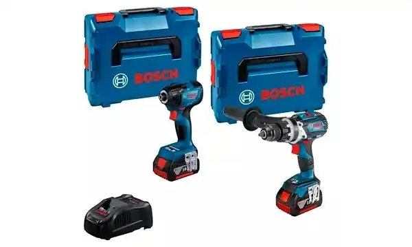 Bosch Bleu 0615990N2V Marteau perforateur sans fil GSB 18V-110 + Visseuse à chocs GDR 18V-210 C 18 Volt 5.0 AH Li-Ion en L-BOXX