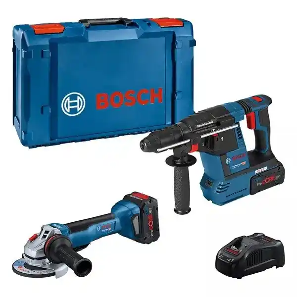 Bosch Bleu 0615990N33 Comboset - GWS 18V-10 P Grinder + GBH 18V-26 Drill Hammer 5.5Ah ProCore en XL-Boxx