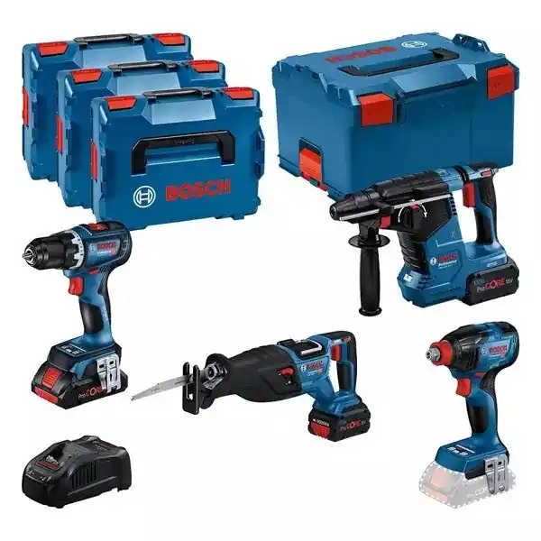 Bosch Bleu 0615990N37 Combiset 18V 4 machines 1x 4.0Ah 2x 5.5 Ah et chargeur en L-BOXX