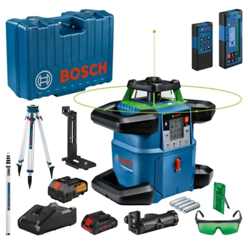 Bosch Bleu 06159940PR GRL 650 CHVG Laser Rotatif Professionnel Vert 18V 4.0 ProCore + trépied + règle