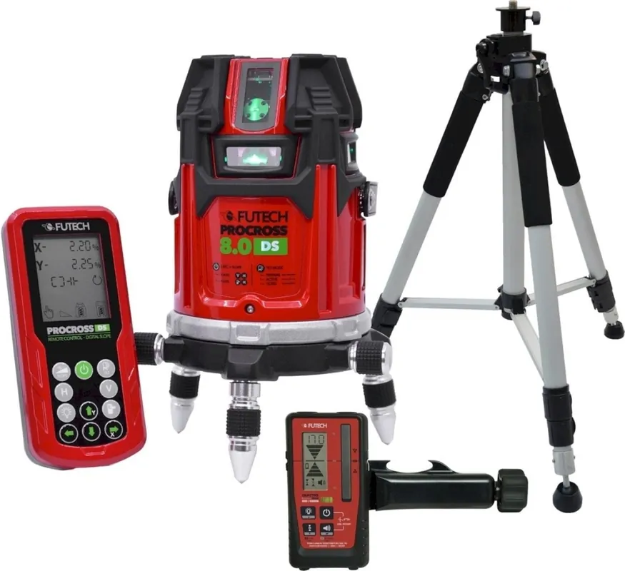 Futech 044.80G.4M-P Procross 8.0 DS Laser croix verte 8 lignes + Récepteur Quatro MM + Trépied 300 cm