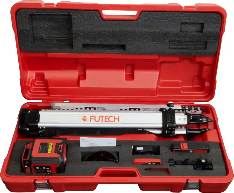 Futech 062.03R.1E.CS 062.03R.CS Spinner Red Case Set Rotation Laser + Tripod + Staff + Receiver in case