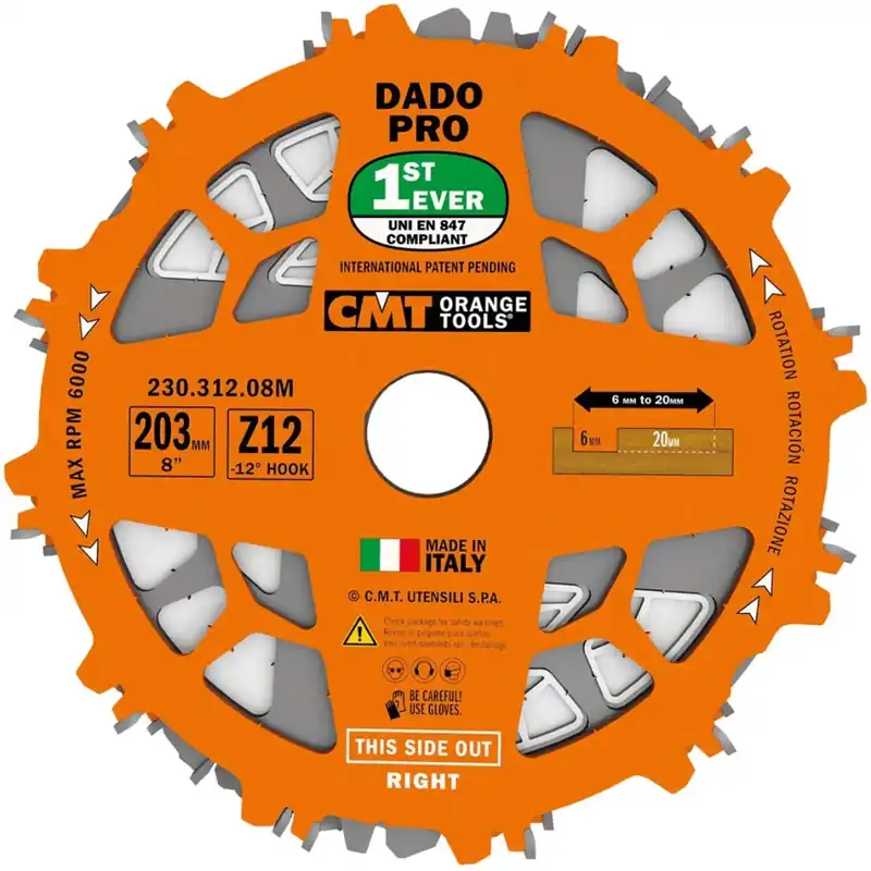 CMT 230.312.08M Scie à rainurer réglable DADO 200 x 30 x 12T