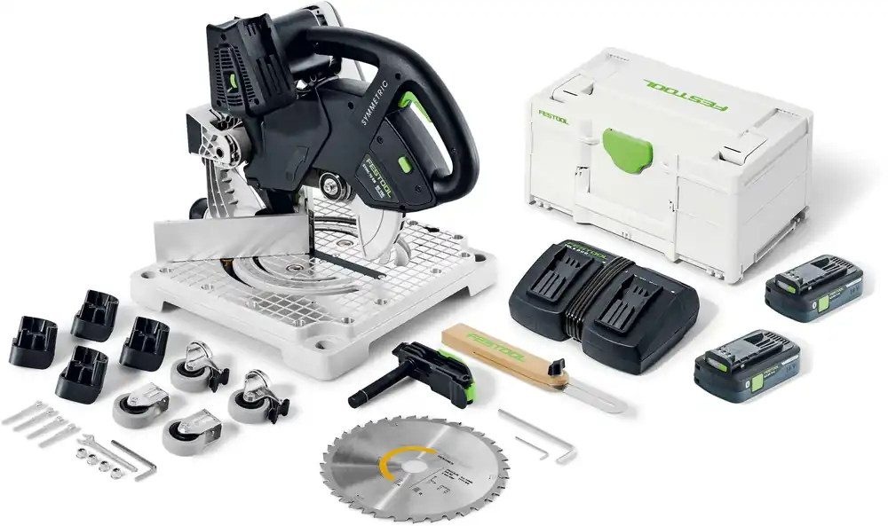 Festool 577464 SYMC 70 4.0 EBI-Plus SYMMETRIC skirting saw set on wheels 2x 18V 4.0Ah batteries and charger in case