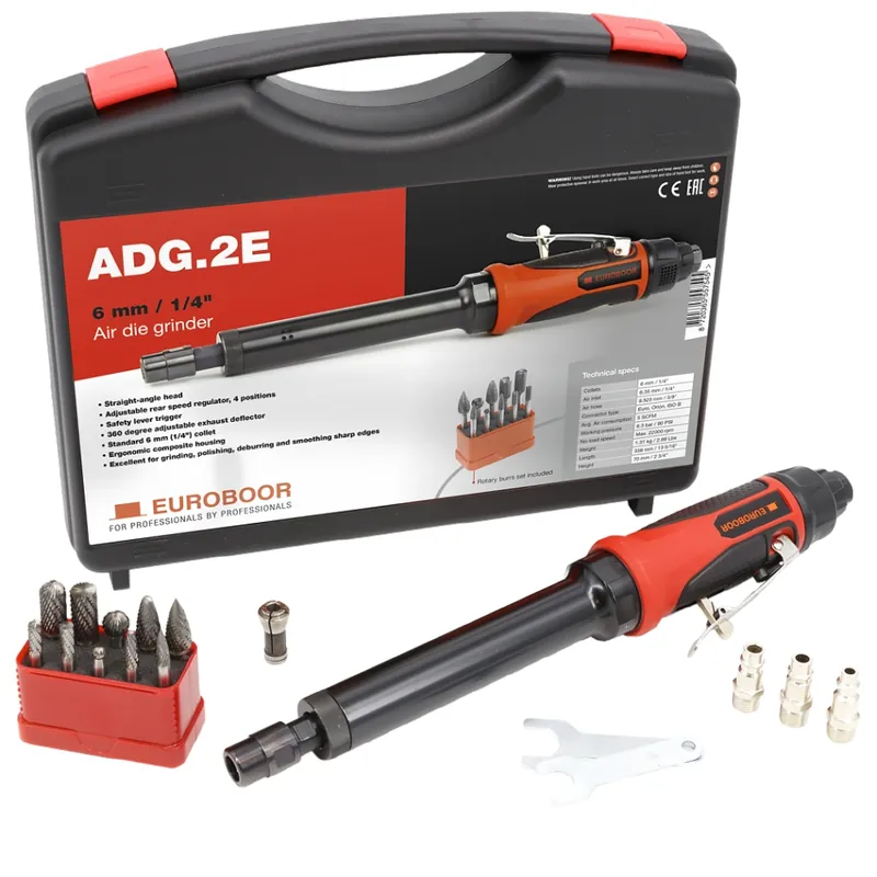Euroboor 30514100010004 ADG.2E-SET Set de meuleuses d‘angle pneumatiques modèle étendu + 10 fraises