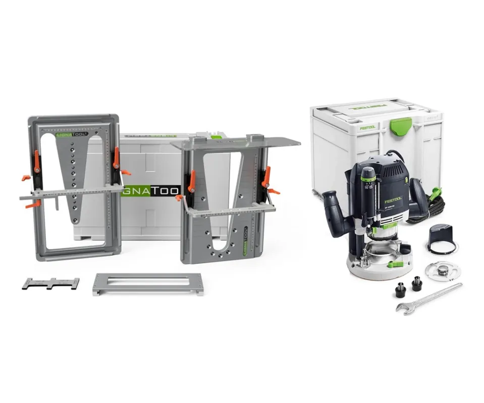 Lignatool LT080PROF2200 Ensemble de gabarits pour le toupillage de queues d‘‘aronde pro package + Festool OF2200EB-Plus Router