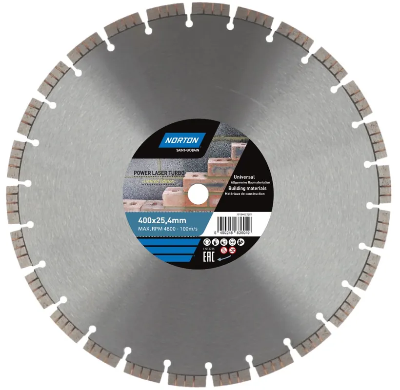 Norton Clipper 70184633281 Lame de scie diamantée Power Laser Turbo Universal 400 x 25.4 mm