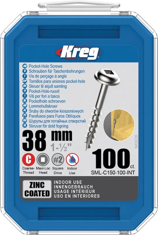 Kreg SML-C150-100-INT Vis à tête cylindrique 38 mm galvanisée Maxi-Loc à filetage grossier 100 pièces