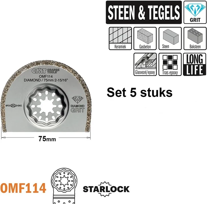 CMT OMF114-X5 Lame de scie ronde diamantée 75 mm 5 pièces