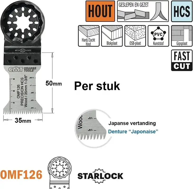 CMT OMF126-X1 Lame de scie multitool (dents japonaises) pour bois 35 mm 1 Pièce