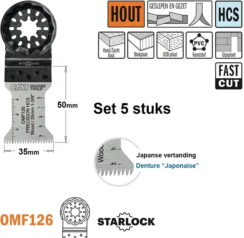 CMT OMF126-X5 Lame de scie multitool (dents japonaises) pour bois 35 mm 5 pièces