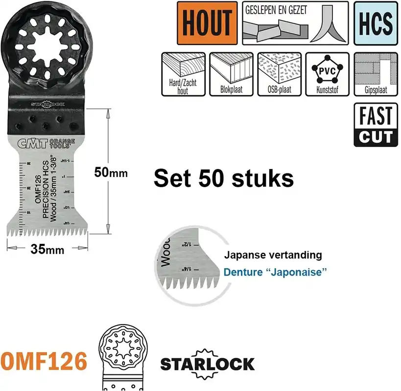CMT OMF126-X50 Lame de scie multitool (dents japonaises) pour bois 35 mm 50 pièces